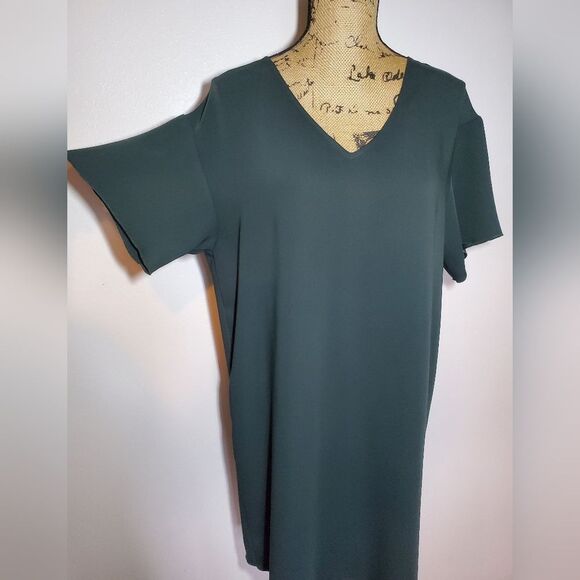 Aritzia Babaton Aaron Hunter Green Short Sleeve V Neck Shift Dress Size S - Picture 4 of 12